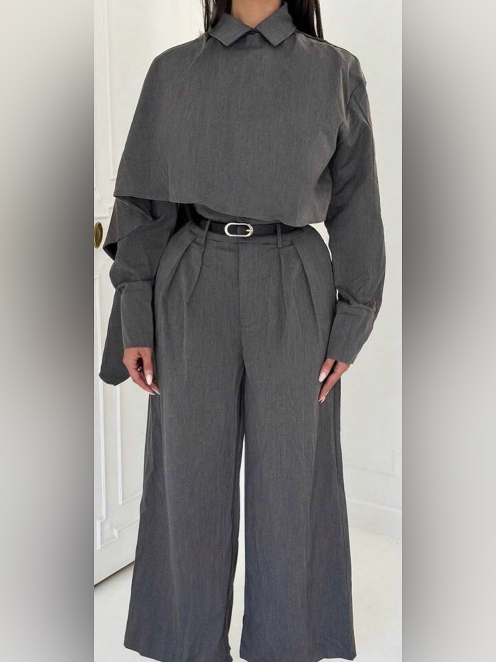 Shopreo Gray Two-Piece Blazer Set